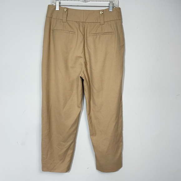 REISS Esther Wool Silk Linen Blend Pleat Front Trousers High Rise Pants In Tan 8 - Picture 7 of 16